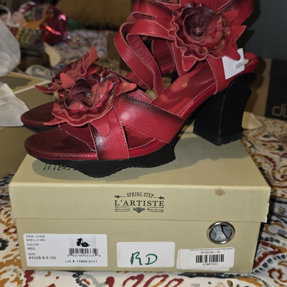 L'ATISTE Red Strappy Floral Heels